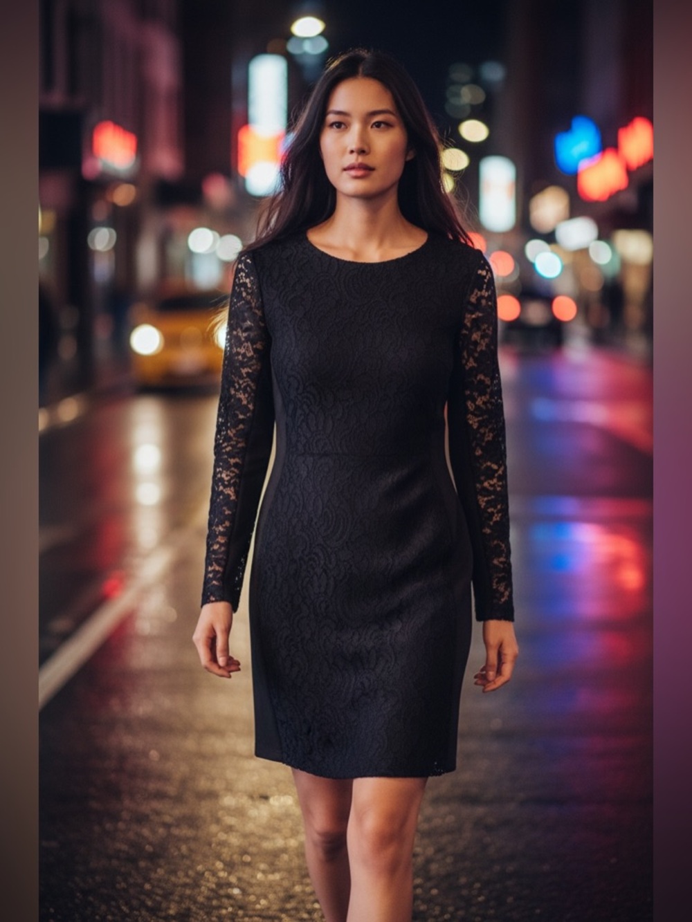 Black Lace Sleeve Sheath Dress